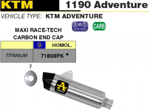Arrow Slip-on 71809PK voor oa KTM 1190 Adventure 2013 2016