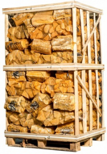 Pallet ca. 2 kuub ovengedroogd berkenhout in 80 netten